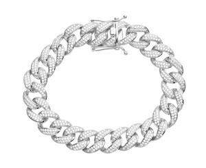 Premium Bling 925 Sterling Silver Bracelet - MIAMI CURB 14mm - Silver