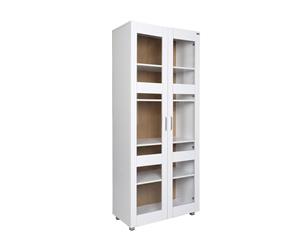 PriceWorth Aspen Tall 2 Glass Doors 5 Shelves Cupboard/Pantry - (White)