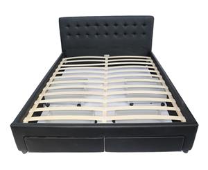 Priceworth PU Leather Double Bed with 4 Drawers - Black