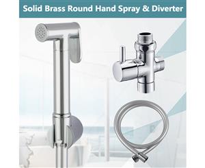 Round Chrome Toilet Bidet Spray Wash Kit with Diverter Tap Set 1.2m PVC Water Hose