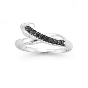 Silver Black Cubic Zirconia Snake Ring