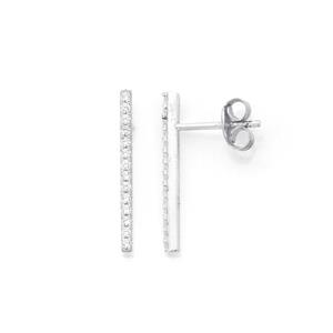 Silver CZ Long Bar Stud Earrings