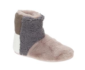 Slumberzzz Womens/Ladies Patchwork Bootee Slippers (Dark Mink/Grey/Brown/White) - SL735