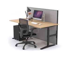 Stand Up - Manual Height Adj T Desk Black Frame [1200L x 800W] - maple city fabric