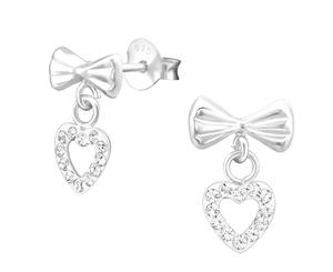 Sterling Silver Kids Bow Heart Stud earrrings made with Swarovski Crystal