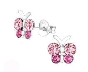 Sterling Silver Kids pink Butterfly Stud earrrings made with Swarovski Crystal