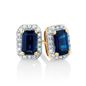 Stud Earrings with Sapphire & Diamonds in 10ct Yellow Gold
