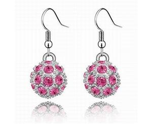 Swarovski Crystal Elements - Shamballa Ball Drop Earrings - 5 Colours - White Gold Plate - Valentine's Day Gift Idea - Rose Red