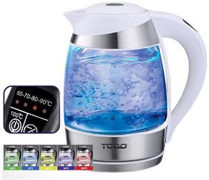 TODO 1.8L Glass Cordless Kettle Electric Blue Led Light Keep Warm 360 Jug White