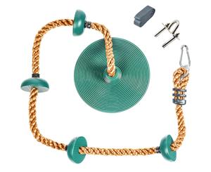 Tree Climbing Rope and Kids Outdoor Swing with Foot Hold Platforms Disc Tree Swing Seat and Hanging Kit - Green