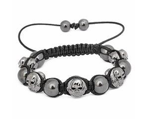 Unisex Bling Beads Bracelet - GUNMETAL SKULLS - Black