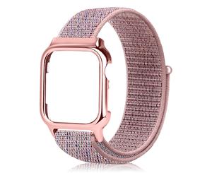 WIWU 2 in 1 Nylon Watch Band + Case Sport Loop Fastener Adjustable Closure Wrist Strap iwatch Series 1 2 3 4 5-Pink Sand