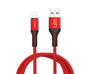 WIWU MFI WP202 1.2m Lightning Charger Cable Fast Data Cable For iPhone iPad Braided USB Cable-Red