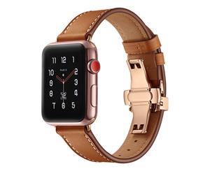 WIWU New Genuine Leather Watch Band Rosegold Metal Butterfly Buckle For Apple Watch 5/4/3/2/1-Brown