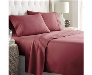 1000TC Egyptian Cotton Bed Fitted & Flat Sheet Set - Burgundy