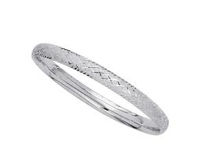 14k White Gold Sparkle And Diamond Shape Pattern Bangle Bracelet 7" - Yellow