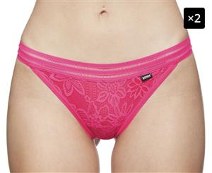 2 x Bonds Women's Tropical Lace Skimpy Brief - Raspberry Pop