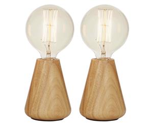 2PK Amalfi Bowry Table Lamp Wood Cone Home Decor Bedroom Office Night Desk Light