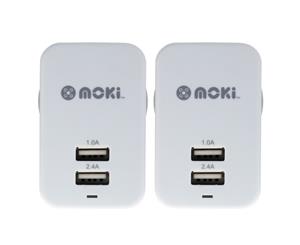 2PK Moki Dual USB Wall Mobile Charger Universal Adaptor Plug Travel Adapter WHT