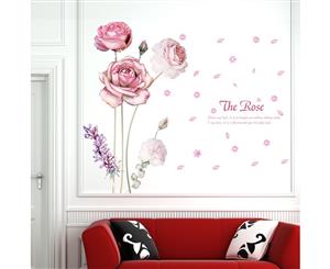 3D Pink Rose Flower Wall Stickers Decals (Size 145cm x 110cm)