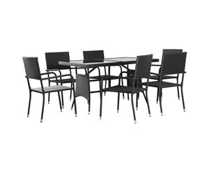 7 Pieces Outdoor Dining Set Poly Rattan Black 6 Chairs and 1 Table