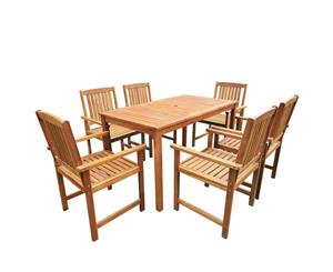 7 Pieces Solid Acacia Wood Outdoor Dining Set 1 Table and 6 Chairs