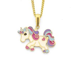 9ct Gold Enamel Unicorn Pendant