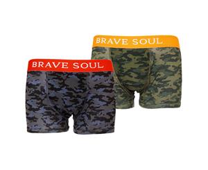 Brave Soul Mens Camouflage Print Hipster Boxers (Pack Of 2) (Camo Green/Camo Grey) - 133