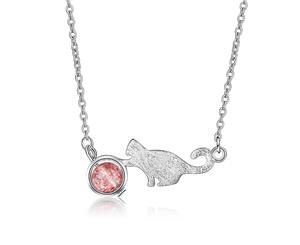 Candy Cat Lover Necklace-White Gold/Rose Pink