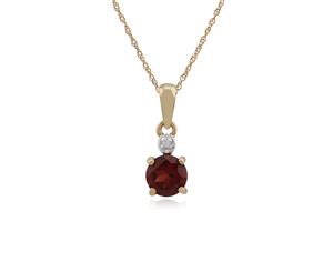 Classic Round Garnet & Diamond Pendant in 9ct Yellow Gold