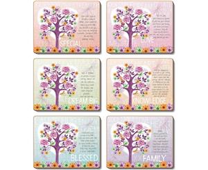 Country Inspired Kitchen TREE OF LOVE Cinnamon Cork Backed Coasters Set 6 New