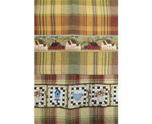 Country Style CHECKS New Tea Towels Set of 2 HOUSES Handmade Teatowels