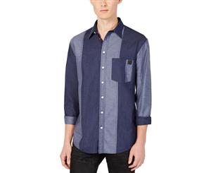 DKNY Mens Patchwork Collared Button-Down Shirt