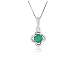 Floral Round Emerald & Diamond Halo Pendant in 9ct White Gold