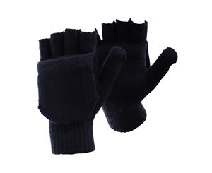 Floso Mens Plain Thermal Winter Capped Fingerless Gloves (Navy) - GL224