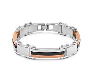 Forte Rose Gold Plated Stainless Steel Two Tone Gents Bracelet 22cm