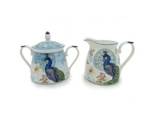 French Country Chic China Kitchen PEACOCK Sugar and Creamer Milk Set New