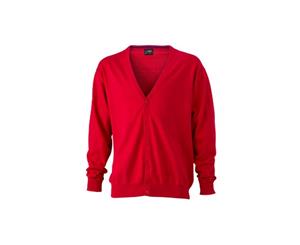 James And Nicholson Mens V-Neck Cardigan (Red) - FU727