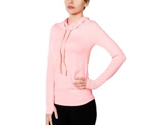 Jerf- Womens-Edzo Pink and Coral Melange - Scarf Collar Seamles Sweatshirt