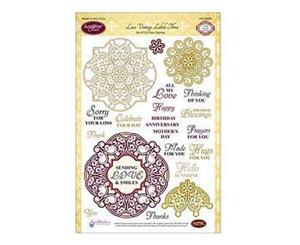 Justrite Stampers 6X8 Inch Clear Stamp Set Lace Vintage Labels Three 22Pieces