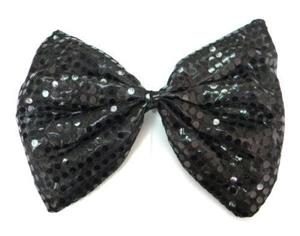 Large Bow Tie Sequin Polka Dots Bowtie Big King Size Party Unisex Costume - Black - Black