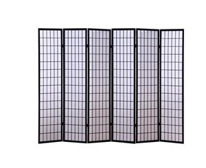 Levede 6 Panel Room Divider Screen Door Stand Privacy Fringe Wood Fold Black