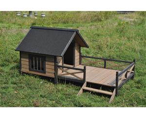 Medium Pet Dog Timber Kennel House Wooden Cabin With Patio