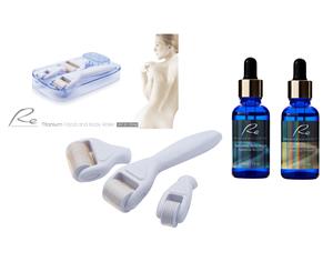 Re Facial Derma Roller All In One Set TITANIUM + Hyaluronic Acid Serum + Collagen Serum