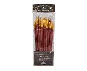 Royal Brush - White Bristle Long Handle Value Pack Brush Set 12 pack