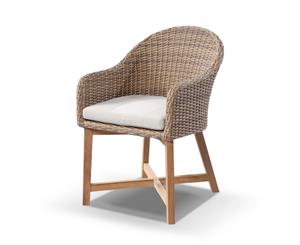 Sahara 8 Square With Coastal Chairs In Half Round Wicker - Outdoor Wicker Dining Settings - Brushed Wheat Cream cushions