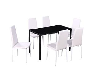 Seven Piece Dining Table Set Black and White