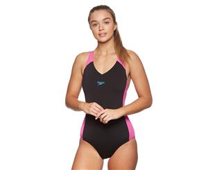 Speedo Women's Splice One Piece Swimsuit - Black Happyness/Laguna