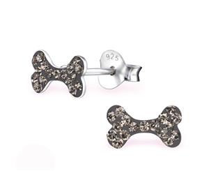 Sterling Silver Kids Greige Bone Stud earrrings made with Swarovski Crystal