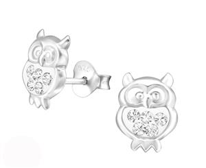 Sterling Silver Kids Owl Stud earrrings made with Swarovski Crystal